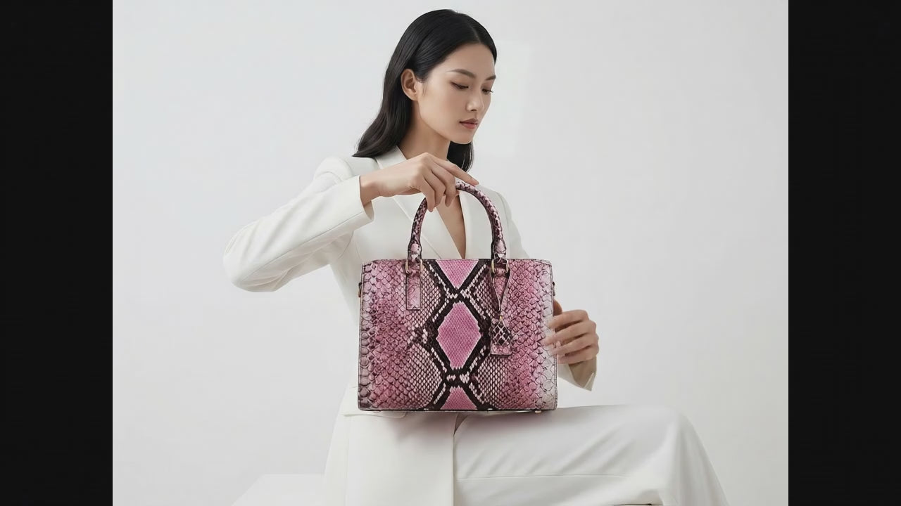 Pink Python Snakeskin Tote Satchel