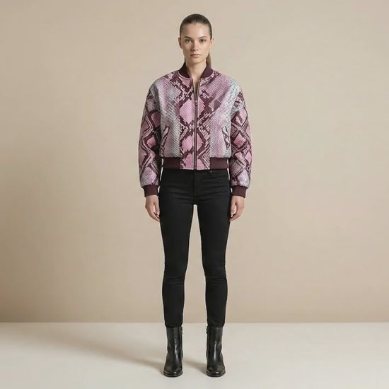Blush Pink Python Snakeskin Bomber Jacket