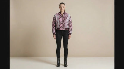 Blush Pink Python Snakeskin Bomber Jacket