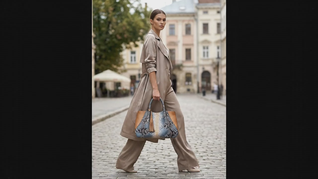 Multi Color Python Snakeskin Tote Leather Bag