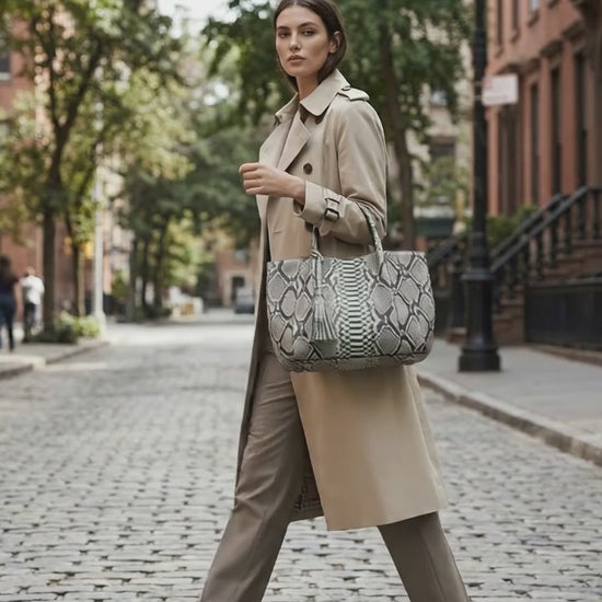 Natural Gray Python Snakeskin Tote Leather Bag