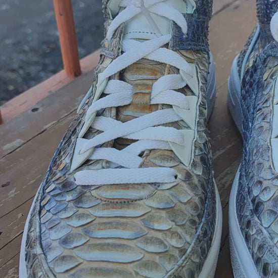 Multi Color Python Snakeskin Leather High-Top Sneakers