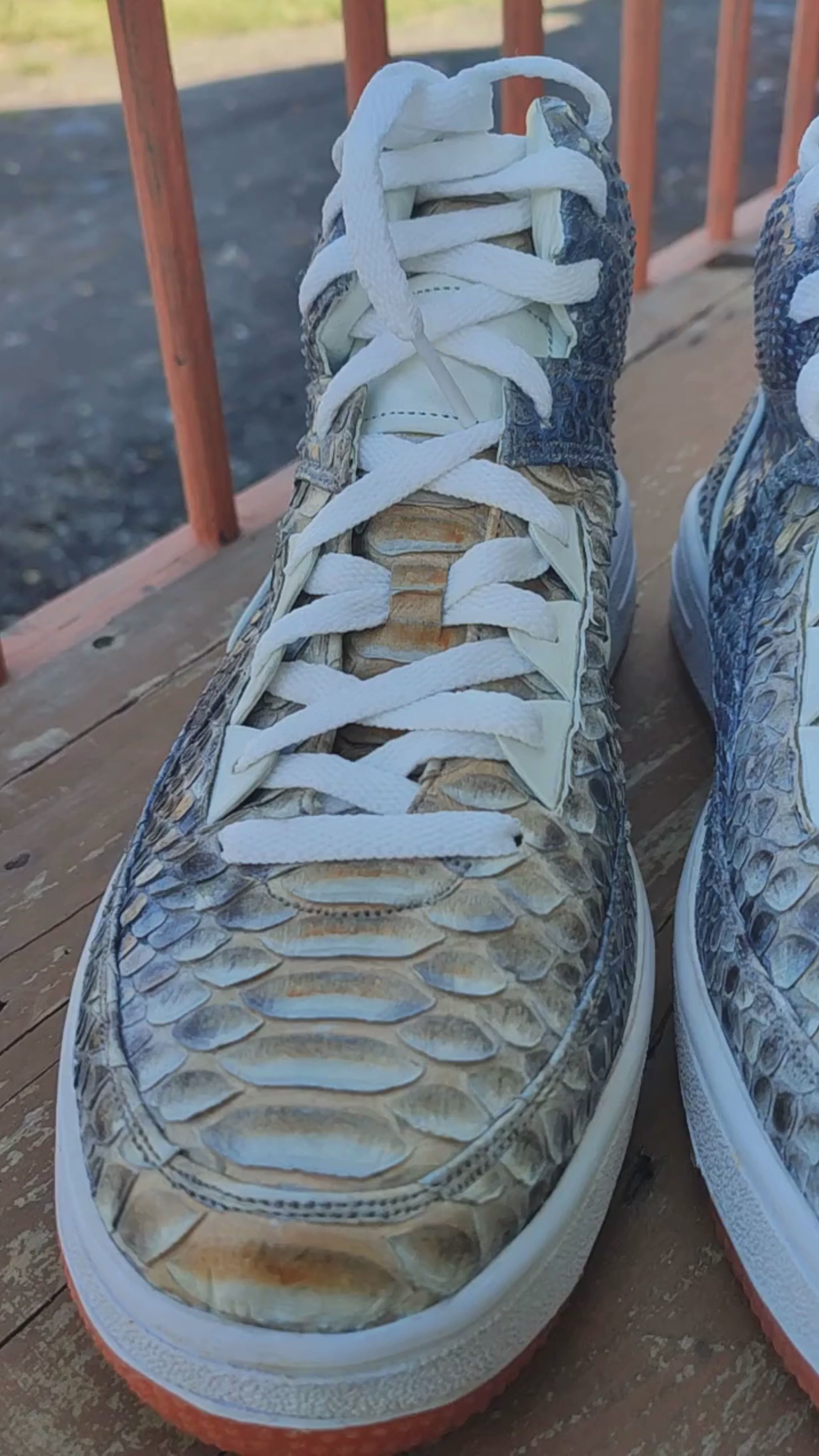 Multi Color Python Snakeskin Leather High-Top Sneakers