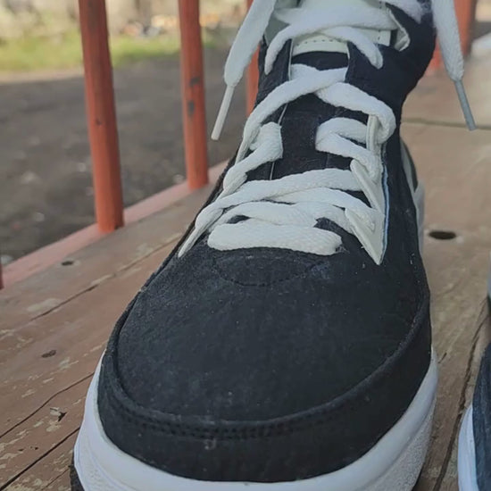 Black Shark Skin Leather High-Top Sneakers
