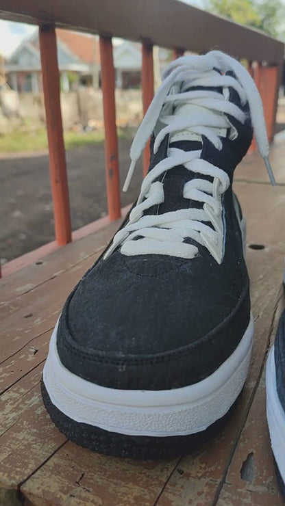 Black Shark Skin Leather High-Top Sneakers
