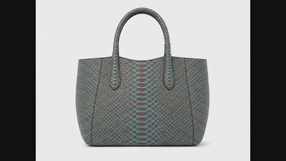 Aqua Brown Python Snakeskin Tote Leather Bag