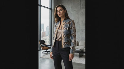Exotic Blue Brown Python Snakeskin Leather Jacket
