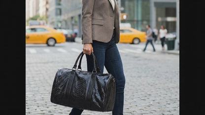 Luxury Genuine Python Snakeskin Leather Black Travel Weekender Bag