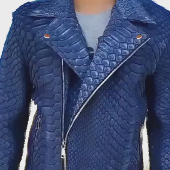 Blue Nubuck Snakeskin Leather Jacket - 6