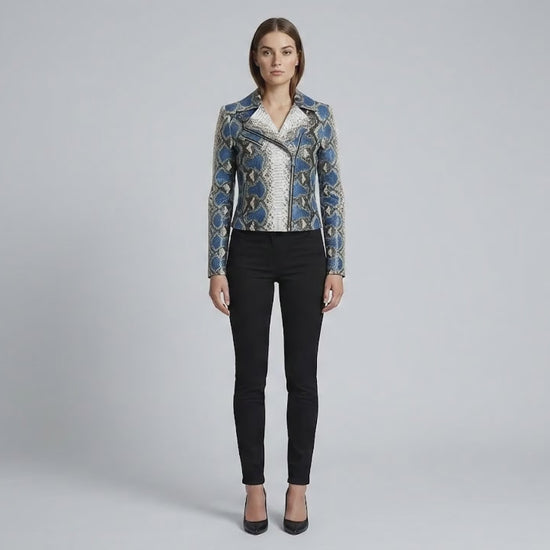 Majestic Blue Python Snakeskin Leather Jacket
