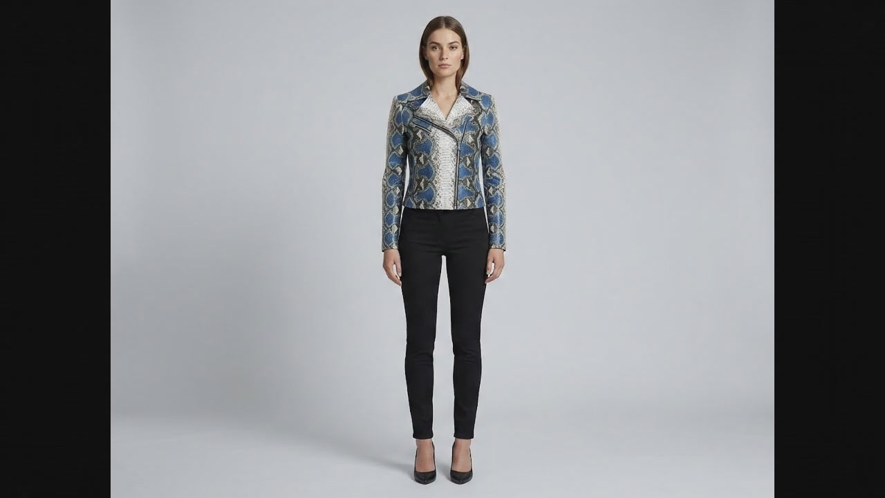 Majestic Blue Python Snakeskin Leather Jacket