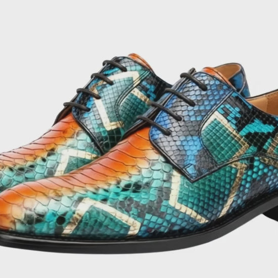 Genuine Python Snakeskin Oxford Shoes for Men: Handmade Multicolor Dress Shoes