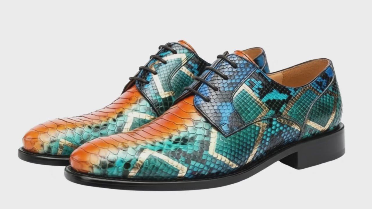 Genuine Python Snakeskin Oxford Shoes for Men: Handmade Multicolor Dress Shoes