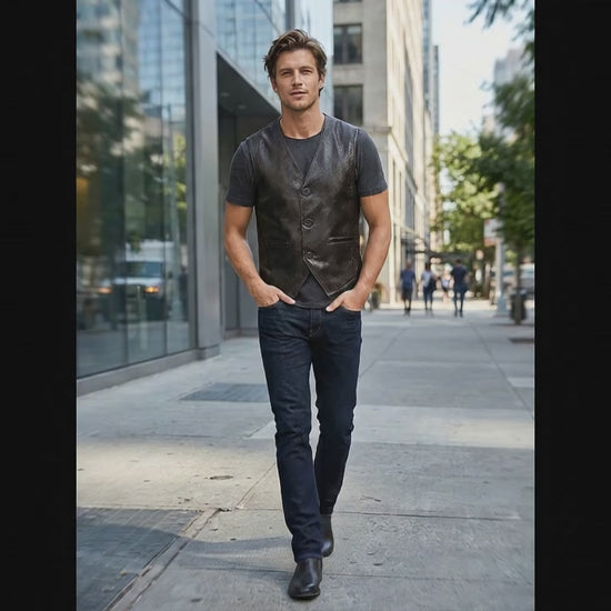 Genuine Python Snakeskin Leather Vest: Black Waistcoat