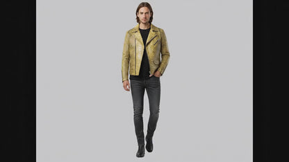 Genuine Python Snakeskin Biker Jacket: Gold Exotic Leather Motorcycle Jacket