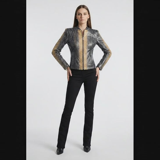 Black Charcoal Python Snakeskin Jacket