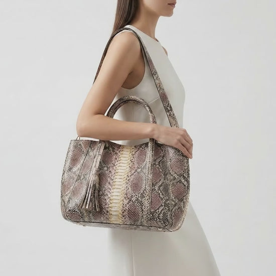 Antique Pink Python Snakeskin Tote Leather Bag