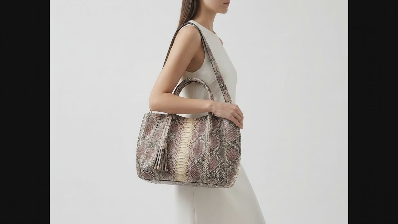Antique Pink Python Snakeskin Tote Leather Bag