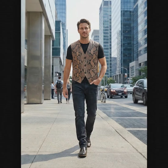 Genuine Python Snakeskin Leather Vest: Exotic Brown Waistcoat