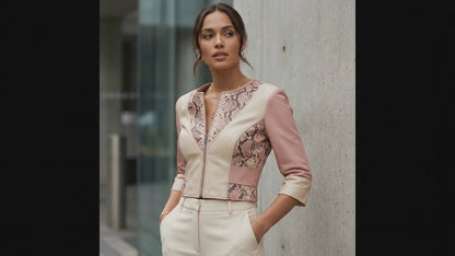 Blush Snakeskin Panel Cropped Leather Jacket