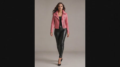 Rose Pink Python Snakeskin Leather Jacket