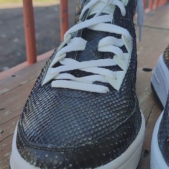 Black Python Snakeskin Leather High-Top Sneakers