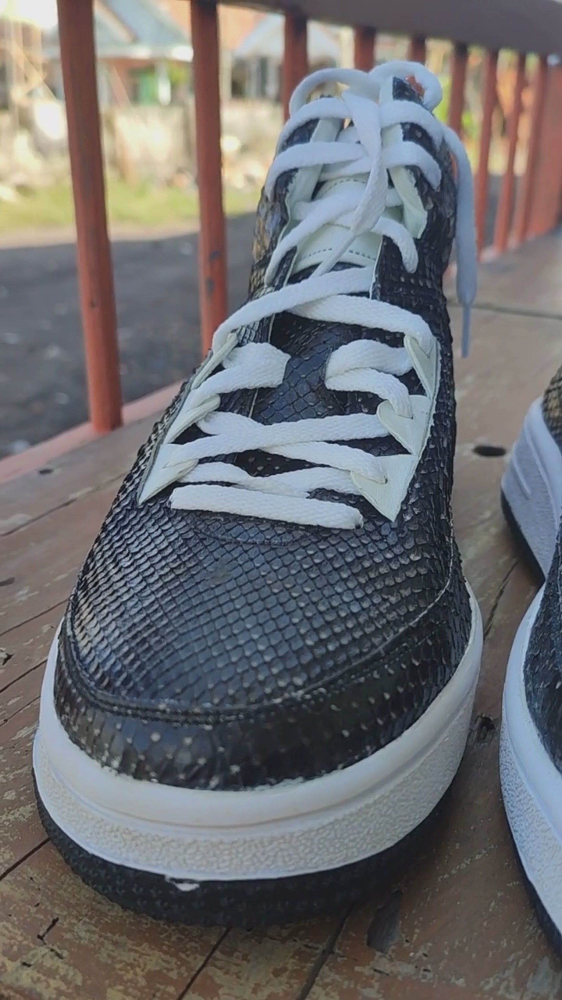 Black Python Snakeskin Leather High-Top Sneakers