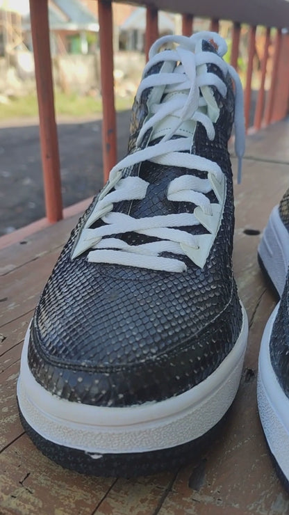 Black Python Snakeskin Leather High-Top Sneakers