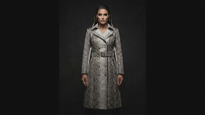 Gray Python Snakeskin Women Trench Coat