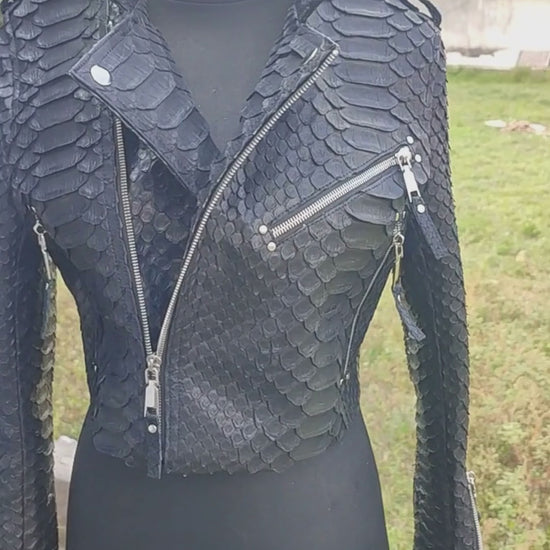 Python Snakeskin Leather Jacket - Biker Women