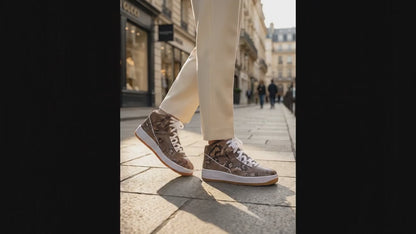 Brown Python Snakeskin Leather High-Top Sneakers