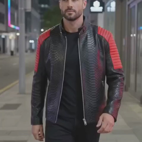 Python Snakeskin Leather Jacket: Quilted Sleeves - LFM Fashion International LLC