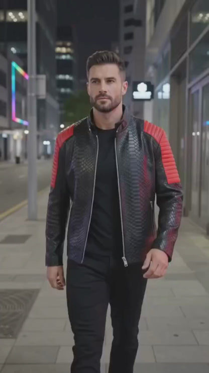 Python Snakeskin Leather Jacket: Quilted Sleeves - LFM Fashion International LLC
