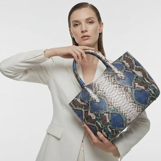 Majestic Blue Python Snakeskin Tote Leather Bag