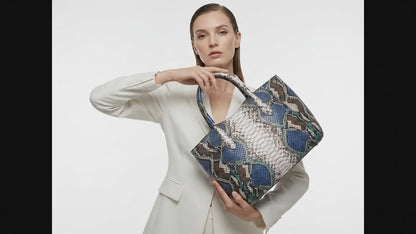 Majestic Blue Python Snakeskin Tote Leather Bag