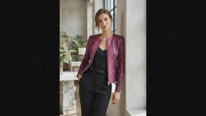 Pink Burgundy Python Snakeskin Leather Jacket