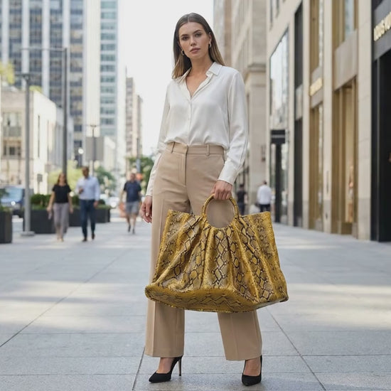 Yellow Snakeskin Tote Bag – Large Shoulder Purse