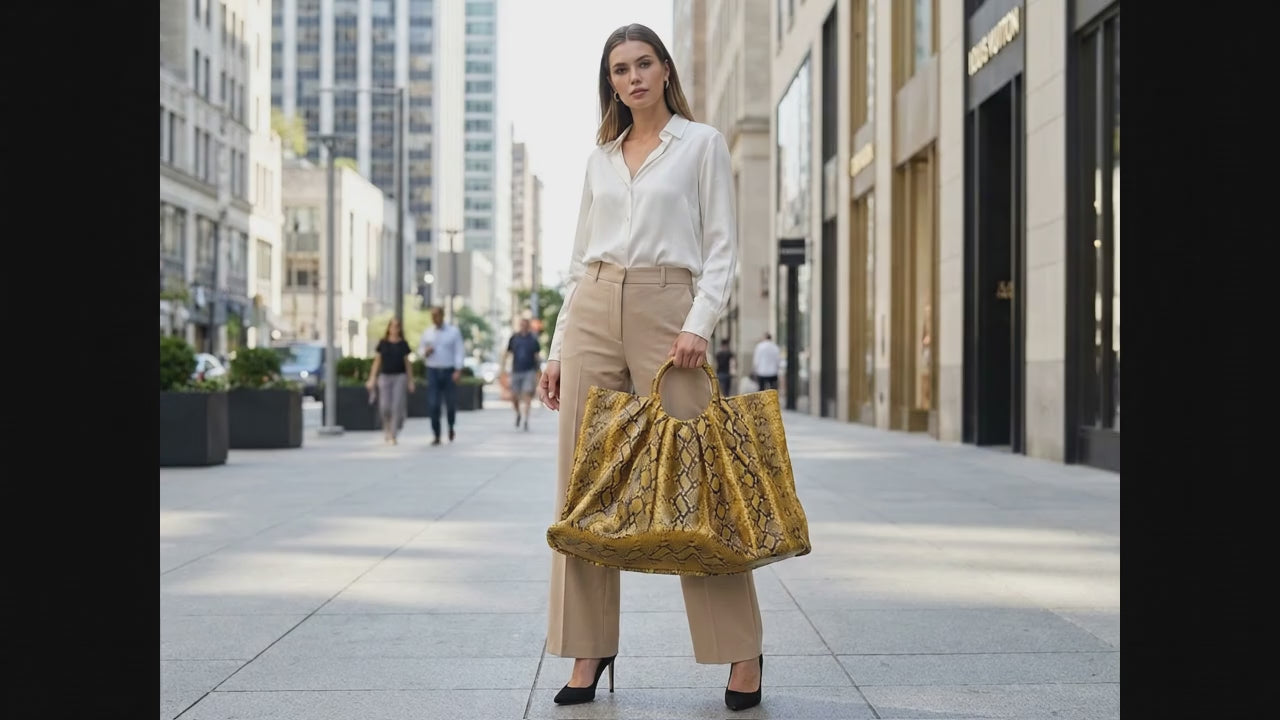 Yellow Snakeskin Tote Bag – Large Shoulder Purse