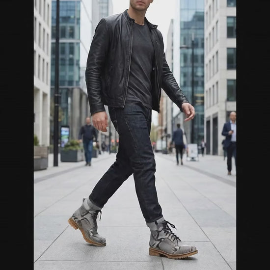 Natural Gray Snakeskin Python Leather Boots