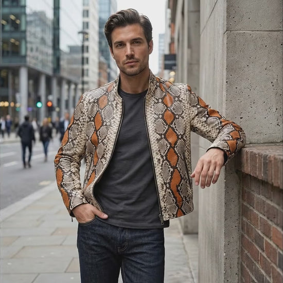 Multi Orange Python Snakeskin Jacket