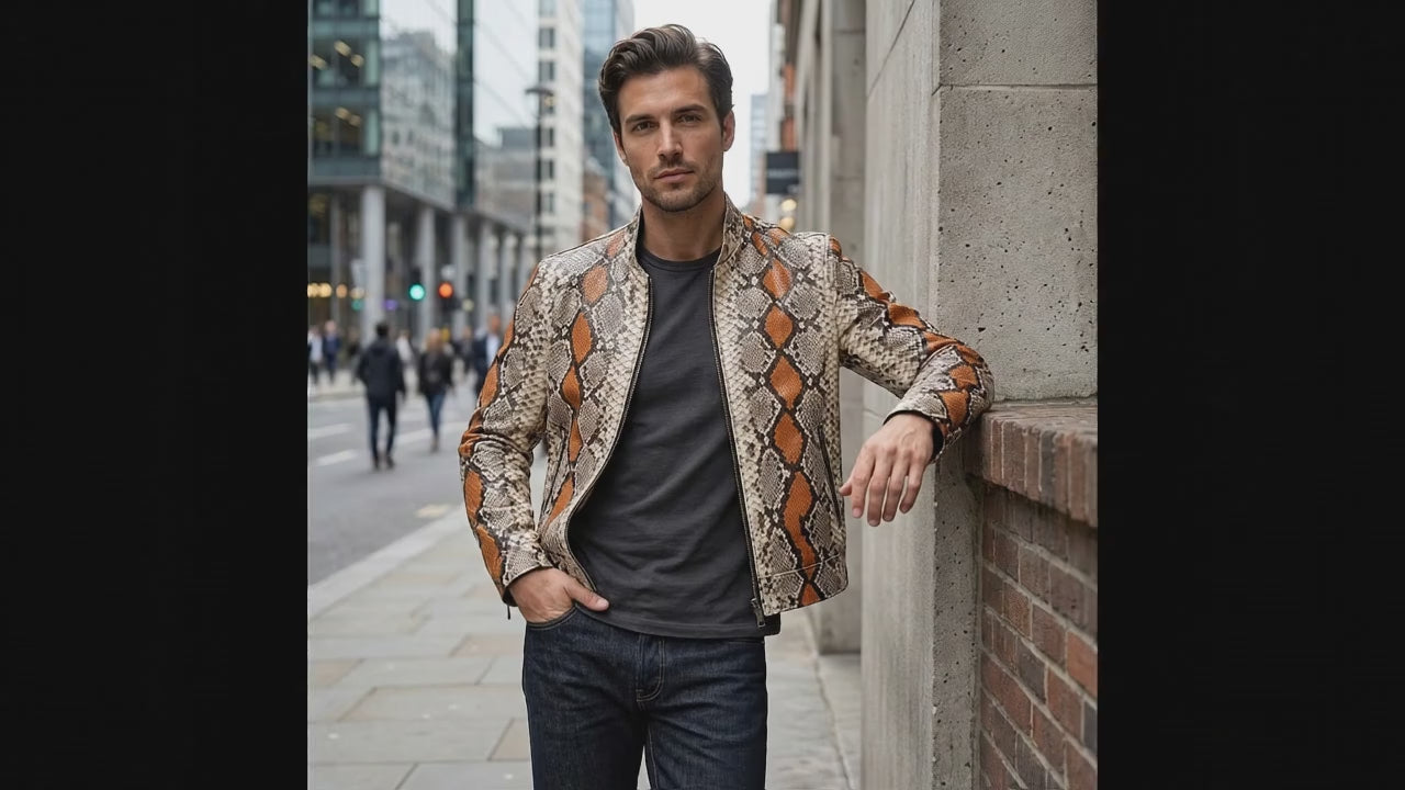 Multi Orange Python Snakeskin Jacket