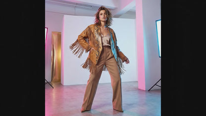 Brown Snakeskin Fringe Leather Jacket