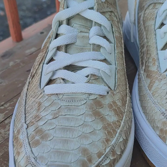 Beige Python Snakeskin Leather High-Top Sneakers
