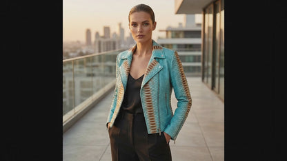 Turquoise Python Snakeskin Leather Jacket