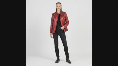 Red Python Snakeskin Mandarin Collar Jacket
