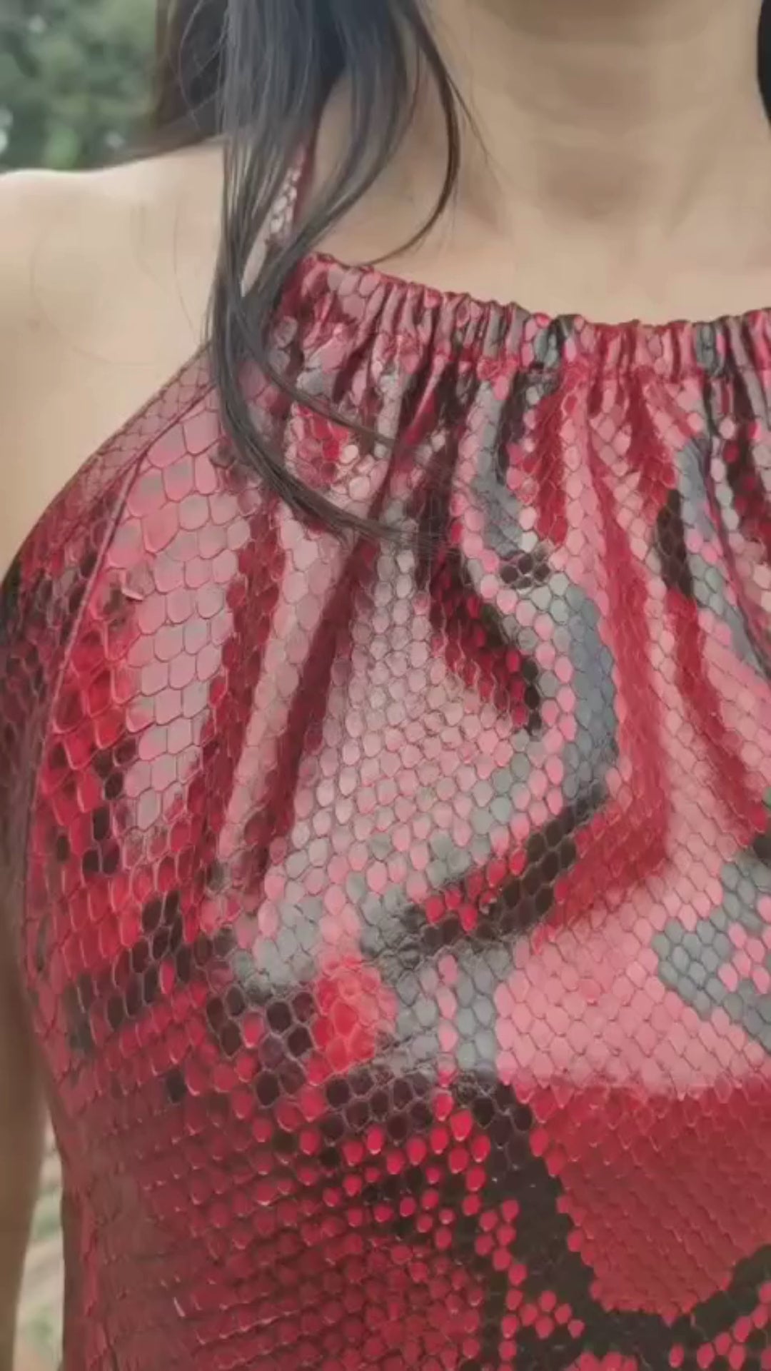 Python Snakeskin Leather Halter Top - Backless Style