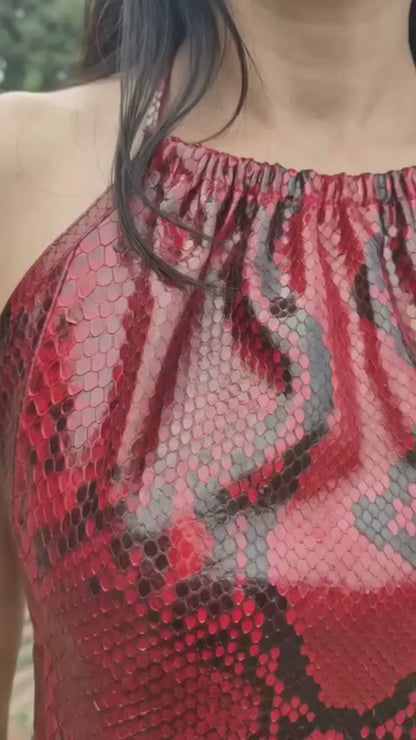 Python Snakeskin Leather Halter Top - Backless Style