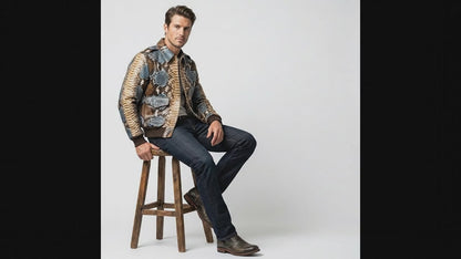 Multi Color Brown Snakeskin Bomber Jacket