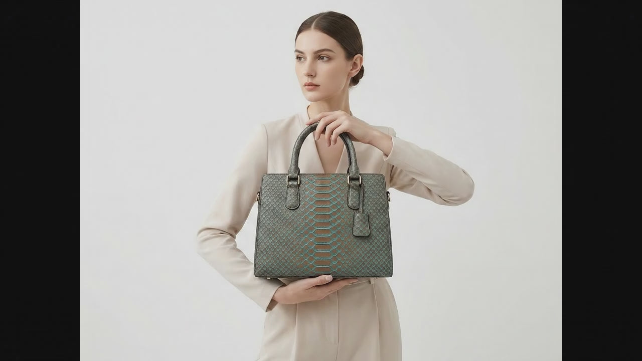 Brown Python Snakeskin Tote Satchel