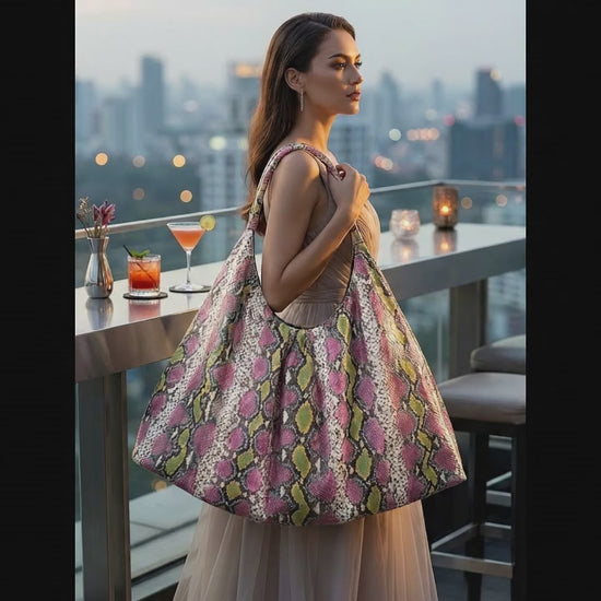 Multi Color Snakeskin Tote Bag – Large Shoulder Purse